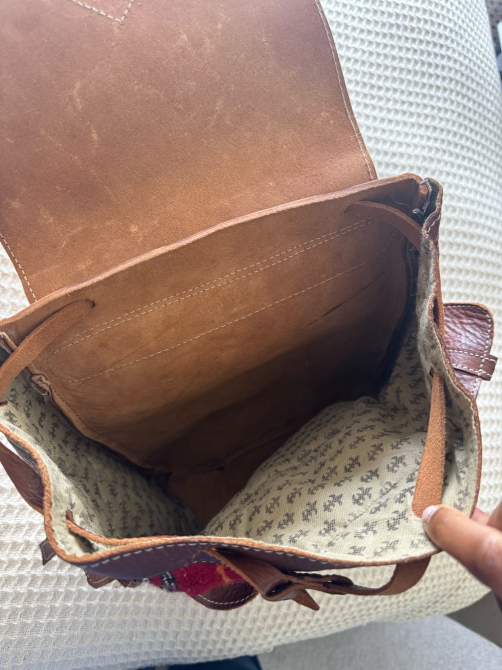 Authentic Moroccan Brown Leather and Woven Accent Women’s Bucket Bag